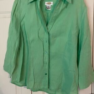 Talbots Green Button-Up Linen Blouse/Jacket - Sz L - like new